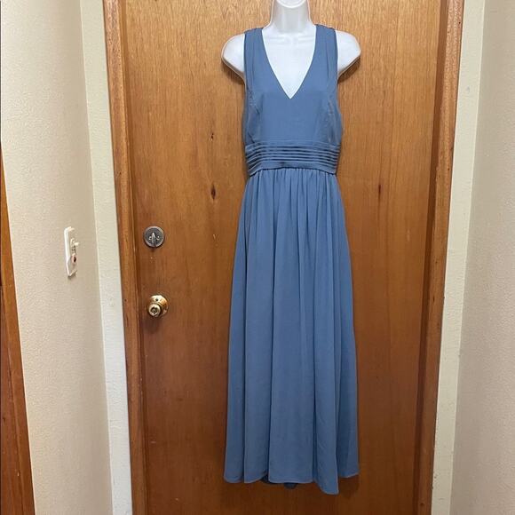 NWT.  Davis's Bridal Elegant Blue Steel Tie Back Halter Sleeveless Dress. 6 - Picture 1 of 6